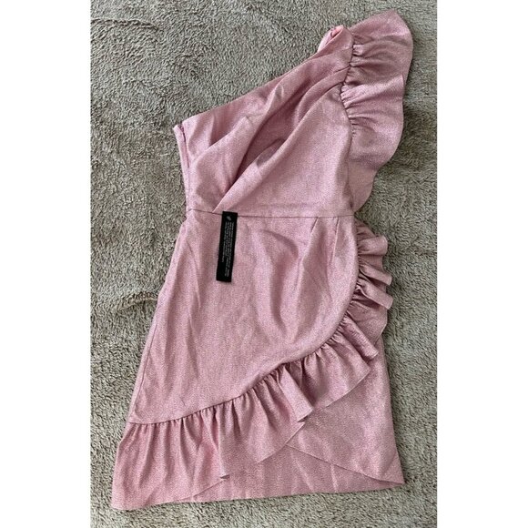 Topshop One Shoulder Glitter Textured Ruffled Mini Party Dress Pink Size 2 NWT - Picture 4 of 16